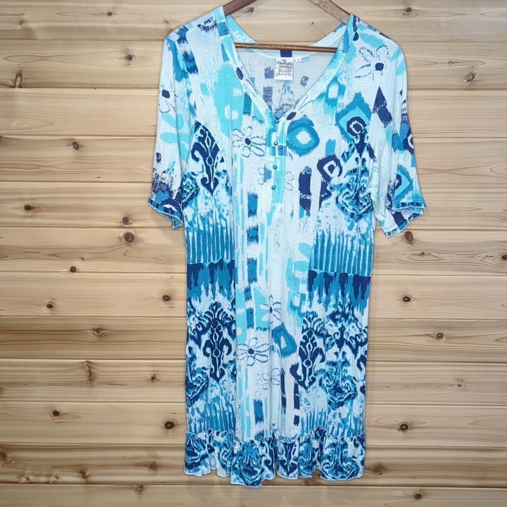 Parsley & Sage Top Womens Large Blue White Art Tunic